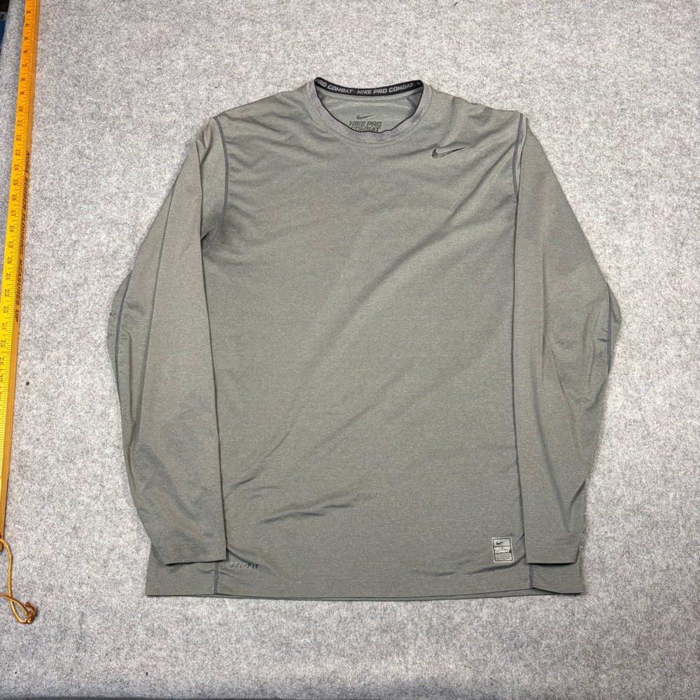 Nike Pro Combat Dri-FIT Mens XL Gray Long Sleeve Training Shirt Base Layer